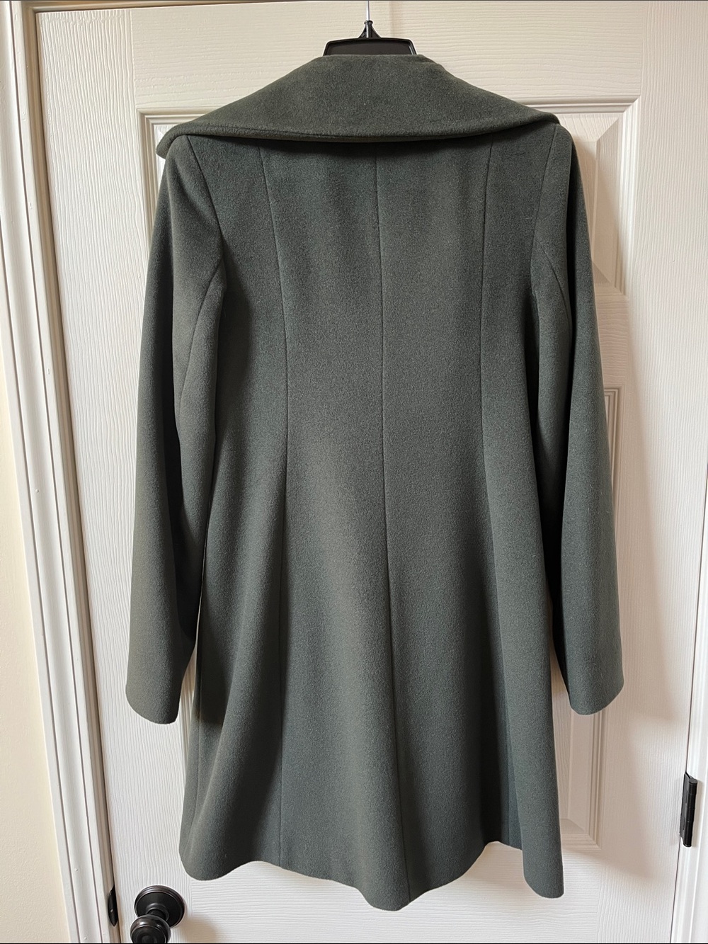 Women's Forest Green Double-Breasted Pea Coat - Tailored Longline Style